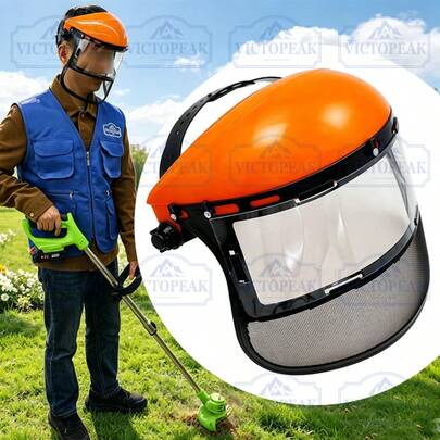 Orange Hat (PVC + Mesh Visor 2-In-1), Suitable For Wearing When Using Lawn Mower, Lawn Mower Parts, Brush Cutter Accessories. Brush Cutter Parts, Trimmer Head Attachments, Trimming Line Accessories, Cutting Blade Parts.