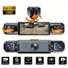Cámara de salpicadero de 360°: vista frontal, izquierda y derecha, DVR de coche de triple lente, pantalla IPS de 3.16", visión nocturna, detección de movimiento, grabación en bucle, cámara de de gran angular, batería de 150mAh - 3 cámaras - Ver 10
