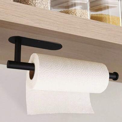 Giá đỡ khăn giấy tự dính, không cần khoan, gắn dưới tủ, giá đựng khăn giấy bằng thép không gỉ cho nhà bếp, phòng tắm, phòng đựng thức ăn, xe RV - Màu đen Trang trí nhà cửa Trang trí nhà bếp Phụ kiện phòng tắm Trang trí phòng tắm Đồ dùng nhà bếp Giá đựng khăn giấy
