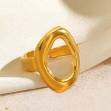 1 chiếc nhẫn hở hình trái tim bằng thép titan, thiết kế cá nhân hóa theo phong cách hiphop với họa tiết giao nhau của trái tim, mặt trời và mặt trăng, lá cây, ngôi sao bốn cánh. - Vàng - Xem 12