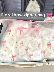 5個透明花卉蝴蝶結拉鍊收納袋 + 1支筆，耐用PEVA材質嬰兒衣物整理袋，居家旅行行李分類，復活節禮物，適用於衣物、內衣、盥洗用品與化妝品 - 彩色 - 查看 9