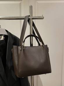 1pc Women's Fashionable Solid Color Handbag, Versatile Lightweight Luxury Shoulder Bag, Suitable For Dates, Gifts, Work, Commuting - Coffee - View 10