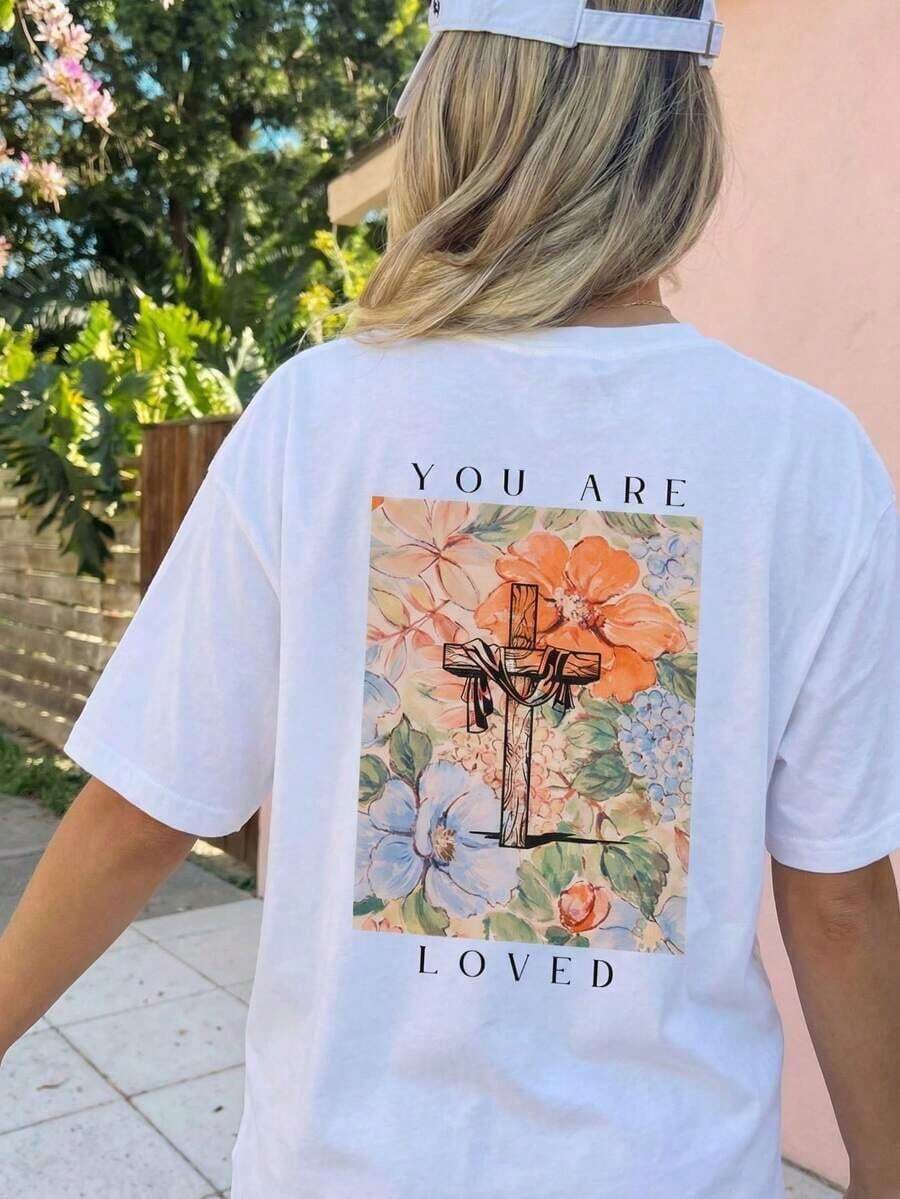 Camiseta Ligera de Verano con Estampado de Letras y Cruz Dibujadas a Mano, Camiseta Religiosa Cristiana 'Dios Siempre Es Bueno', Ropa de Fe Unisex Casual de Manga Corta y Cuello Redondo - Blanco 4 - Ver 1