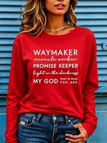 Women I Sought Lord Religious Long Sleeve Tee, Bold Inspirational Verse Print Soft Breathable Casual Faith Top Ideal Christian Gift Daily Wear - 紅色4 - 查看 6