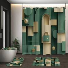 1pc/4pcs Modern Geometric Abstract Home Decor Bathroom Shower Curtain Set With 12 Hooks, Toilet Seat Cover, Bath Mat, Non-Slip Rug, Carpet, Polyester, Washable Curtain, Bathroom Accessories - A - View 11