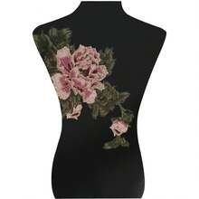 1 pieza Parche bordado de peonía retro china, parche de bordado 3D de flor rosa y hoja verde | Decoración de ropa/bolso/denim/chaqueta/cheongsam/tela DIY | Pegatina de bordado floral exquisita - multicolor - Ver 4