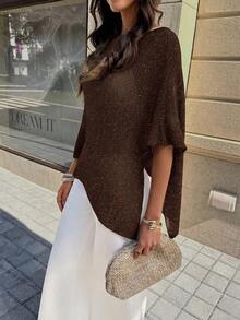 FOR BEAUTY Women's Summer New Knit Top, Casual Style, Coffee Color Solid Loose Shawl Cover Up, Bohemian Style, Suitable For Beach And Vacation - Red Coffee - View 8