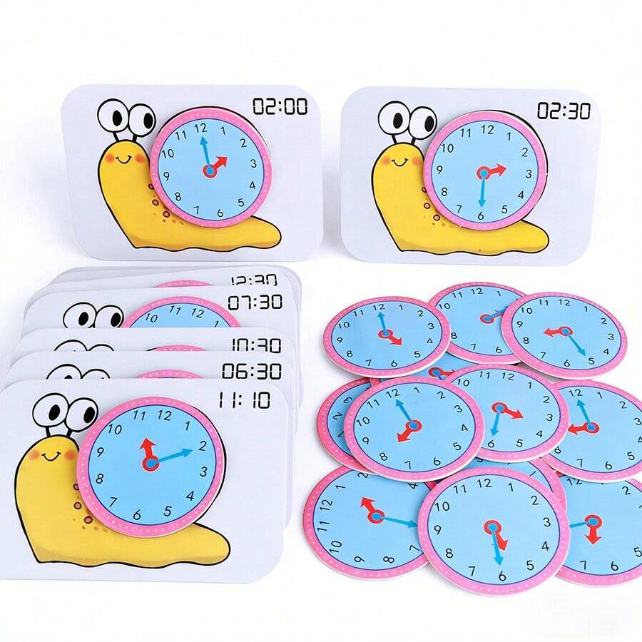hoojojo 64PCS Snail Time Learning Felt Cards For Kids, Clock & Color Matching Game, Hour Half Hour Quarter Hour Teaching Aids, Reusable Hook And Loop Time Training Cards, Interactive Preschool Educational Aids, Classroom & Family Learning Activities - Multicolor - View 1