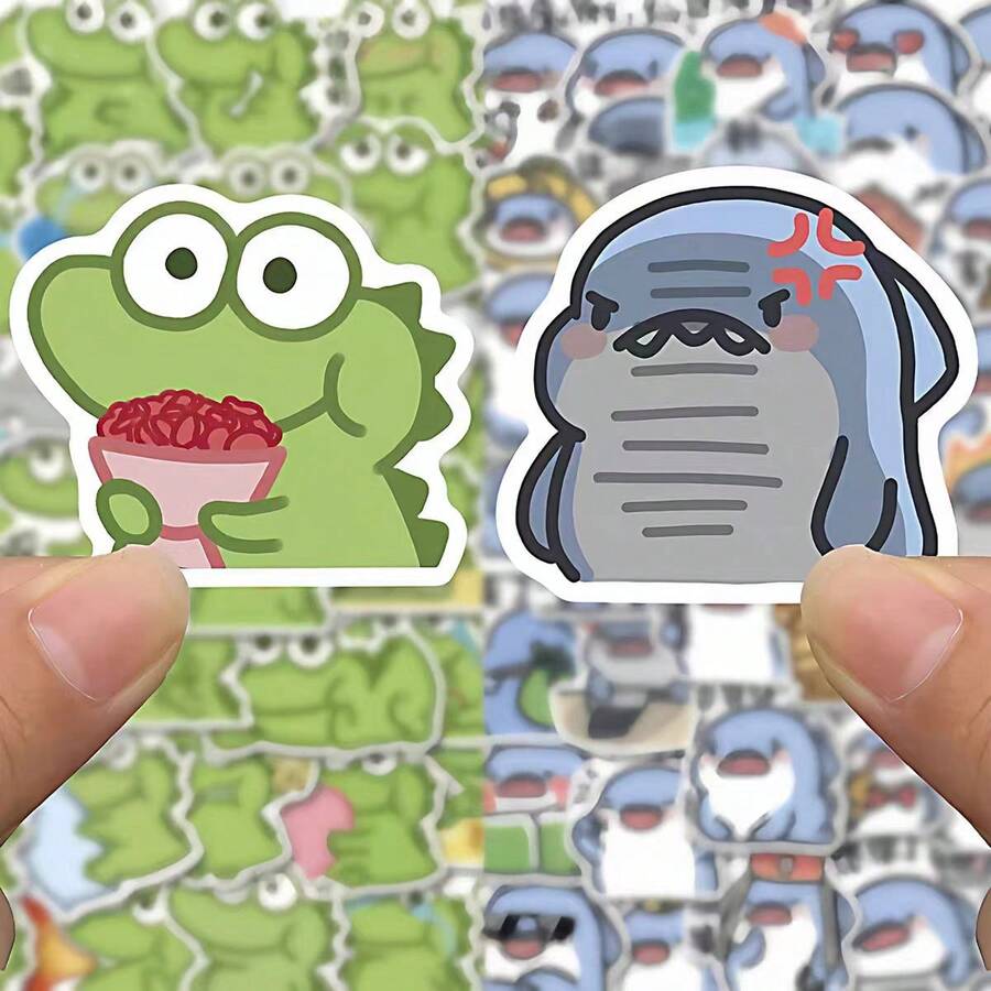 110pcs Cute Shark/Matcha Dango Stickers, Cartoon Adorable Diary Stickers, Waterproof Graffiti Stickers - Multicolor - View 1