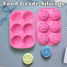 Forma de silicone grande em formato de rosa com 6 cavidades, ideal para chocolate artesanal, mousse, gelatina, suco congelado, doces e outras preparações. - Multicolorido - Ver 4