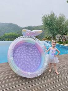 Piscina inflável de PVC espesso e de alta qualidade com efeito degradê, fundo antiderrapante com bolhas, formato requintado de cauda de sereia, acessório portátil para jogos aquáticos ao ar livre no verão, ideal para quintal, praia e festas ao ar livre. - Multicolorido - Ver 8