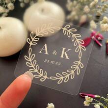 50pcs Customized Gold Foil Stickers, Square Wedding Stickers, Wedding Party Gift Stickers Labels, Customized Favor Thank You Labels - Multicolor 1 - View 3