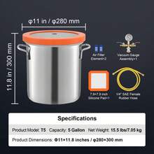 5 Gallon Vacuum Chamber, Upgraded Tempered Glass Lid Vacuum Degassing Chamber, 304 Stainless Steel Chamber, For Stabilizing Wood, Resin Degassing, Silicone Degassing And Plaster Degassing - Metal Vacuum Chamber, 5 gal - 查看 7
