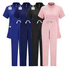 Surgical Uniforms Woman Nursing Sets Pocket Top Straight Pants Medical Nurse Uniform Scrubs Clinical Beauty Salon Hospital Suits - 藍色 - 查看 3