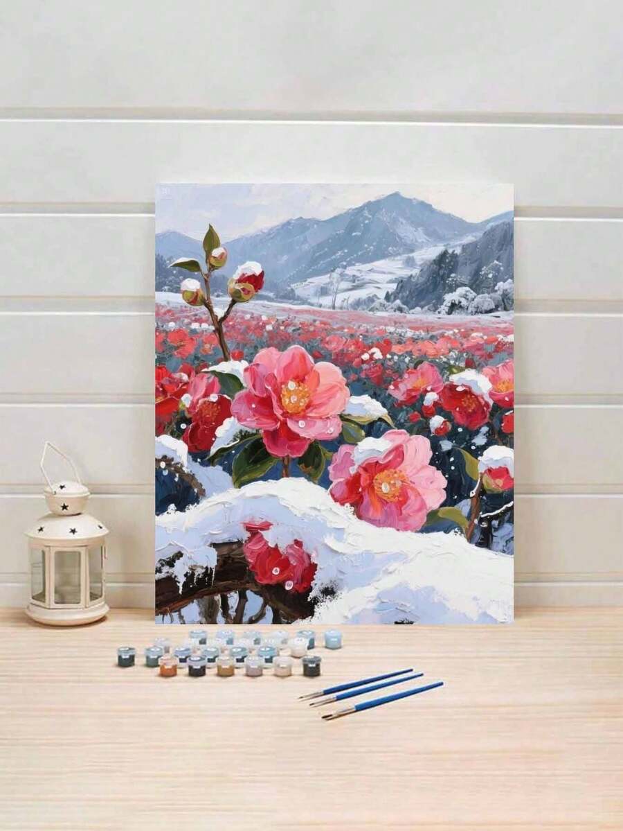 DIY无框丙烯画套装 - 雪景，40*50厘米，艺术个性，适合卧室装饰和艺术墙，绘画过程简单有趣，无需绘画经验，实现你的绘画梦想，沉浸在缤纷的色彩世界中，每一笔都是自我表达，为生活增添浪漫气息，是馈赠亲朋好友的最佳礼物。