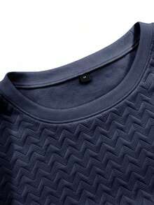 2pcs Men's Diamond Texture T-Shirt And Shorts Set, Casual Commuter Comfortable Minimalist - Navy Blue - View 6