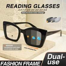 2pcs Classic Square Retro Photochromic Reading Glasses, Fashionable Leopard Print Element, Comfortable Spring Hinges, Elegant Ladies Reading Glasses Suitable For Reading, Daily Office, Magnifying Glasses Combo Set - Meat Powder + Half Powder - View 7