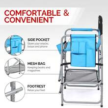 26" Extra Tall Director Chair W/Side Table, Heavy-Duty Steel Frame Portable Folding Bar Stool W/Storage Pockets, For Makeup Artist, Salon, Studio, Camping, 301 Lbs Capacity (Navy) - 黑/藍 - 查看 7