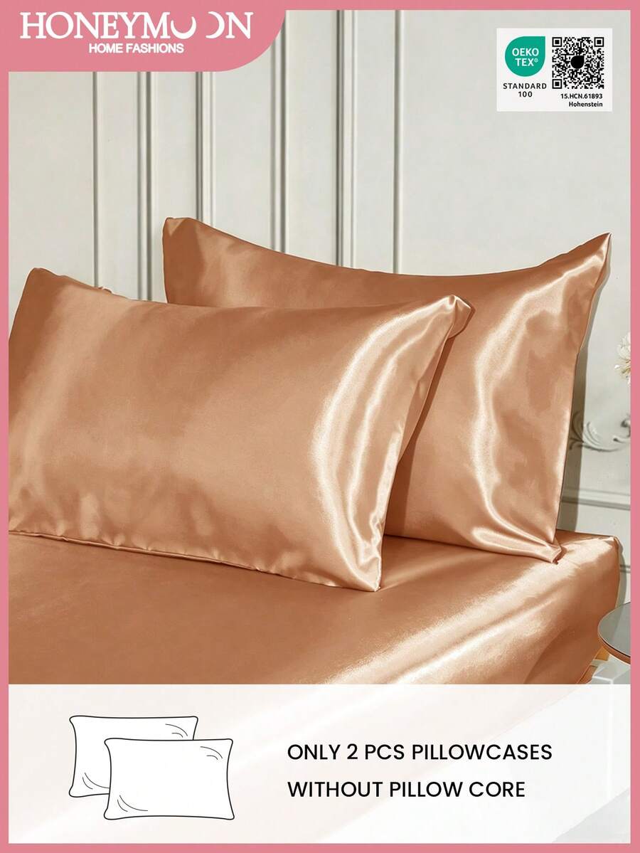 Bộ 2 vỏ gối satin cao cấp, mềm mại và thoáng khí, chống nhăn, thân thiện với da và tóc, cải thiện chất lượng giấc ngủ, màu cam san hô, đạt chứng nhận Oeko-Tex. - Màu Cam san hô - Xem 1