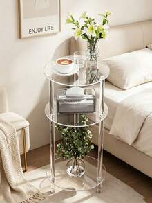 1pc Transparent Acrylic Round Table, Multifunctional Storage Table, Suitable For Outdoor Garden/Bedroom/Living Room Decor, Can Hold Cups, Candles, Framed Art, Incense Burners, Coffee Accessories, Fresh Flowers, Ideal Graduation/Birthday Gift, Versatile Decorative Furniture - Multicolor - View 5