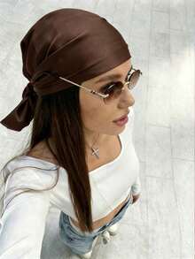 1pc Women's Luxury Square Silk Scarf, Elegant Pure White Silk Headscarf, Lightweight Soft Versatile Fashion Accessory, Suitable For Daily Wear, Office, Beach, Wedding And Other Occasions, Perfect Gift For Ladies, Smooth Texture, All-Season Style, Minimalist Design,Travel Essential,Holiday - Rust - View 4