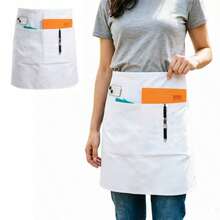 1pc 3-Pocket Wide Waist Apron, Waterproof, Suitable For Men And Women, Kitchen, Restaurant, BBQ, Bar Server, Unisex Stain-Resistant Apron - White - View 5