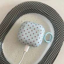 Ốp tai nghe tối giản màu xanh dương, chấm bi nâu, có móc treo, tương thích với Pro 3, New Pro 2, Cute Apple 4 Minimalist 3, ốp tai nghe cá nhân hóa 1/2 dành cho nữ - Màu xanh nhạt - Xem 3
