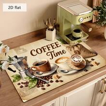 1pc Coffee Bean Pattern Absorbent Quick-Dry Dish Drying Mat, Multipurpose Drainage Pad, Home Gift, Desktop Decor - XYLSD-224 - View 4