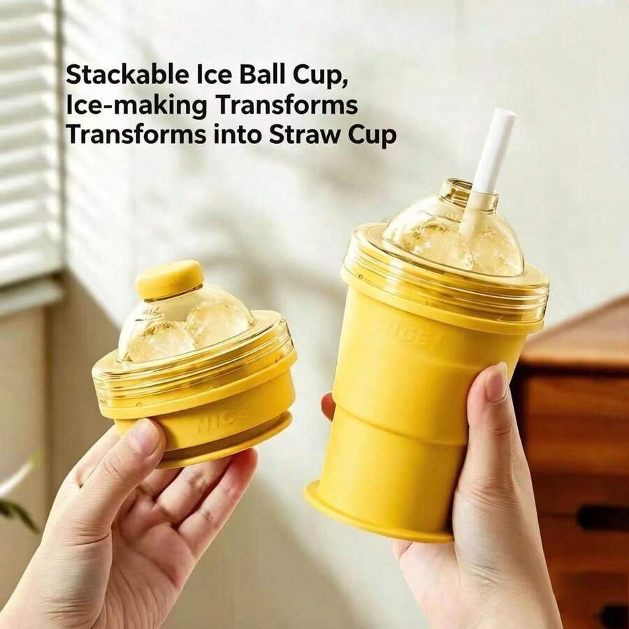 Bộ 1/2/3 cốc làm đá viên gấp gọn di động có ống hút, khay silicon.