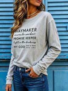 Women I Sought Lord Religious Long Sleeve Tee, Bold Inspirational Verse Print Soft Breathable Casual Faith Top Ideal Christian Gift Daily Wear - 淺灰色3 - 查看 4