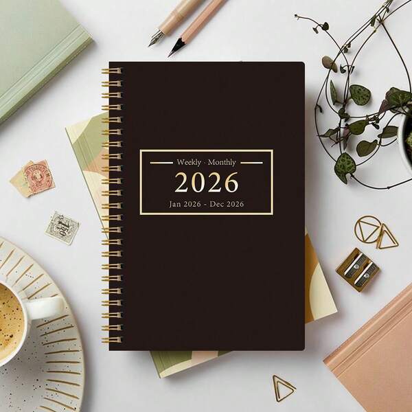 1pc Desk Calendars 2026, Simple Monthly Planner Notebook Calendar Book With Daily Reminders, Weekly Goals & Monthly Schedules, Stay Organized, Back To School Supplies Office Desk Accessories, Office Decor
