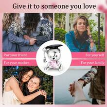 1Pc Happy Graduation Series Charm Bead Set Fits Grad Cap Bear Cat Dog Graduation Gift For Women Students 2026 - Silver - View 9