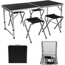 Mesa Plegable Portatil Comedor de Camping con 4 Sillas De Tela Taburetes Portatiles Mesa Resistente para Picnic Comedor Ajustable 120 Cm - 1 - Ver 3