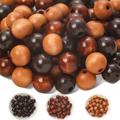 60pcs Amber Wood Beads, 16mm Black To Brown Tie Dye Beads, DIY Craft For Bracelets, Necklaces, Bag Charms, Keychains And More