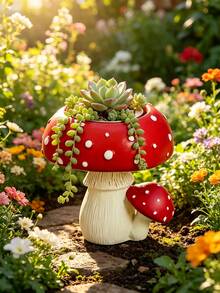 1 Set Mushroom Shaped Flower Pots, Suitable For Desktop Decor, Home Decor And Outdoor Use. Creates A Rustic Atmosphere, Excellent Mother's Day Gift For Her - A - View 2