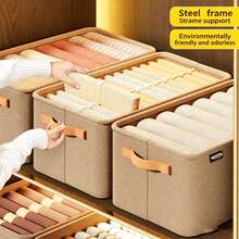1/2pcs Foldable Fabric Storage Box With Divider, Large Capacity Wardrobe Organizer For Underwear, Socks, Clothes, Sturdy Steel Frame Storage Box For Closet, Non-Woven Drawer Storage Box For Bedroom - Multicolor - View 6