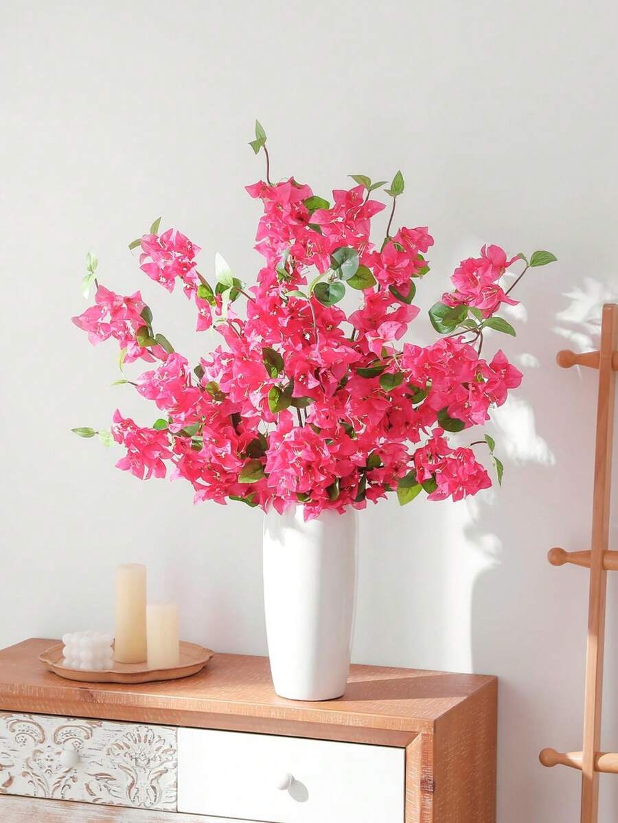 MEHELANY 1 pieza Rama artificial de Buganvilla rosa, Flor de seda falsa de Buganvilla, Rama colgante de primavera y verano con tallo largo, Imitación de Buganvilla de tallo largo para decoración de jarrones en el hogar, arco de boda, patio del jardín, arreglo floral de fiesta, guirnalda DIY - Rosa roja - Ver 1