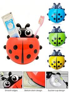 1pc Toothbrush Holder,Ladybug Design Toothbrush Holder,Wall-Mounted Toothbrush Storage Rack,Suction Cup Bathroom Storage Box,Multifunctional Toothpaste Toothbrush Holder,Wall Mounted Makeup Brush Comb Storage Rack,Free Punching Bathroom Hanging Toothbrush Holder,Pen Holder,Fork/Spoon/Chopstick Holder - Multicolor - View 3