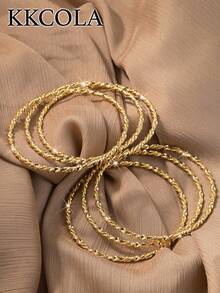 KKCOLA 6pcs Spiral Woven Thin Bangle Bracelet, Boho Style Jewelry, Party Festival Gift, Fashion Accessory For Daily Outfit - Yellow Gold - View 10