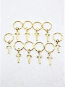 Set de 10 llaveros con colgante de cruz hueca de 11x24mm, anillo de metal redondo de 20mm de diámetro exterior, llavero sin cadena, regalo de Halloween, recuerdo, decoración de coche, accesorio de bolso, estilo escolar, gótico lindo, Y2K - color dorado antiguo - Ver 2