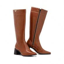 Stessy Shoes Women's Riding Boot, Country Style, High Shaft, Over-The-Knee, Pointed Toe, Low Chunky Heel, Comfortable, Plain, Elegant, Fashionable. - 駝色 - 查看 5
