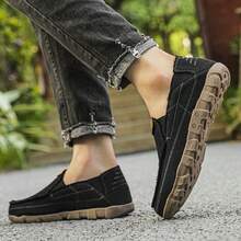 Rubber Non-Slip Sole Plain Black Business Casual Shoes, Breathable Loafers, Slip-On Moccasins For Men, Plus Size - Black - View 6