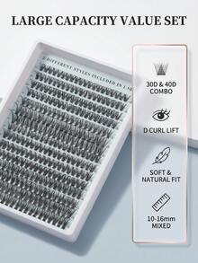 320片自然纤长假睫毛，30D+40D卷翘度，长度10-16毫米，DIY超轻柔软可重复使用睫毛，包含化妆工具、睫毛胶、镊子和2支睫毛刷，适合新手、日常佩戴、派对、音乐节、万圣节等场合。 - 黑色 - 查看 3