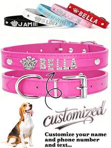 Collar personalizado para perro, hecho de cuero de PU, collar de identificación para cachorros y gatitos, decoración con corazón de strass y estrella, adecuado para perros pequeños, medianos y grandes - cielo azul - Ver 14