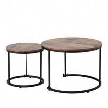 Set Of 2 Round Coffee Tables, Living Room Coffee Tables, Stackable Round Side Tables, 2 Round Side Tables (Brown) - Brown - View 7