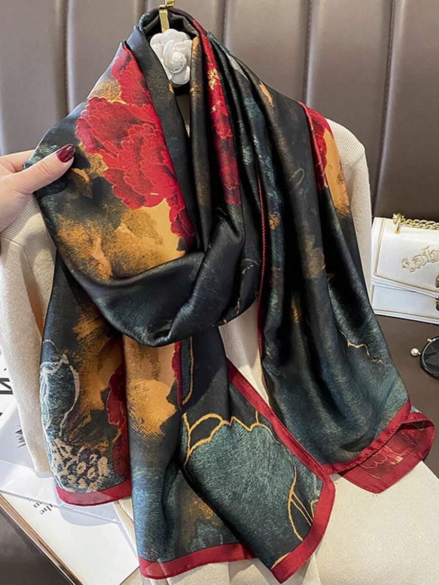1件女士波西米亚风佩斯利印花蓝色围巾披肩，休闲优雅女士围巾配饰，防风披肩，适合日常佩戴、情人节头巾装扮、阿巴雅长袍配饰、柔软头巾、旅行必备、沙滩巾 - 彩色 - 查看 1