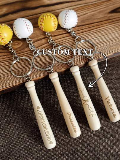 Personalized Baseball Keychain, Baseball Gifts, Team Gifts, Customized Mini Baseball Set, Unique Backpack Keychain, Groomsmen Gifts, Customized Engraved Baseball Bat Keychain | Wooden Realistic Baseball Hanging Decor, Exclusive Gifts For Sports Enthusiasts, Couples Commemorative Ornament