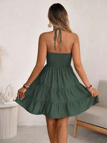 Vestido de lino con nudo de bambú para mujer, de Wandoria, para primavera/verano, ideal para vacaciones en la playa, estilo bohemio, con frunces en el busto, falda de varios niveles, corte e - Naranja - Ver 9
