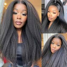 Kinky Straight Wig Human Hair 13x4 Hd Transparent Lace Front Wigs Human Hair Pre Plucked With Baby Hair Yaki Straight Frontal Wigs For Women 200 Density Human Hair Wig - Natural Black - 查看 5