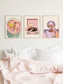3 piezas Pósteres de arte de bola de discoteca Pintura de cóctel Pintura colgante para mujer Artes de pared de Impresiones de pared estéticas Imágenes de pared Mural de verano Decoración de pared de la sala de estar Sin marco - Dibujos animados - Ver 3